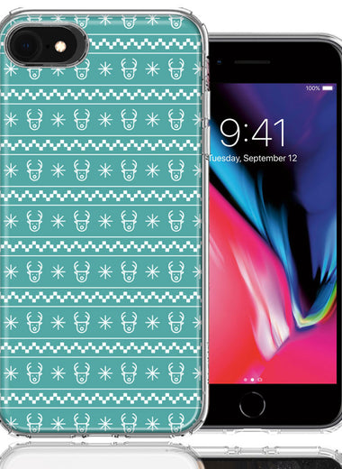 Apple iPhone 6/7/8/SE Teal Christmas Reindeer Pattern Design Double Layer Phone Case Cover