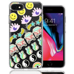 Apple iPhone 6/7/8/SE 70's Yin Yang Hippie Happy Peace Stars Design Double Layer Phone Case Cover