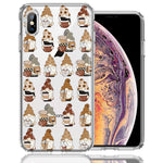Apple iPhone XS Max Cute Morning Coffee Lovers Gnomes Characters Drip Iced Latte Americano Espresso Brown Double Layer Phone Case Cover