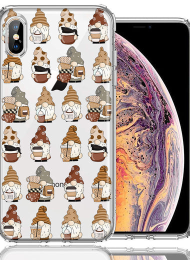 Apple iPhone XS/X Cute Morning Coffee Lovers Gnomes Characters Drip Iced Latte Americano Espresso Brown Double Layer Phone Case Cover