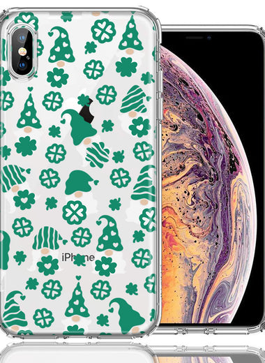 Apple iPhone XS/X Lucky Green St Patricks Day Cute Gnomes Shamrock Polkadots Double Layer Phone Case Cover