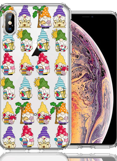 Apple iPhone XS/X Summer Beach Cute Gnomes Sand Castle Shells Palm Trees Double Layer Phone Case Cover