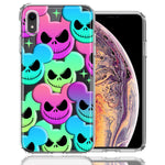 Apple iPhone XR Bright Rainbow Nightmare Skulls Spooky Season Halloween Design Double Layer Phone Case Cover