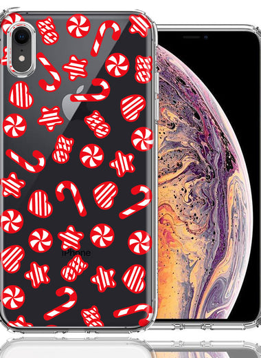 Apple iPhone XR Christmas Winter Red White Peppermint Candies Swirls Candycanes Design Double Layer Phone Case Cover