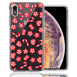 Apple iPhone XR Christmas Winter Red White Peppermint Candies Swirls Candycanes Design Double Layer Phone Case Cover