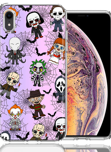 Apple iPhone XR Classic Haunted Horror Halloween Nightmare Characters Spider Webs Design Double Layer Phone Case Cover