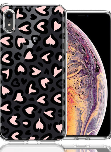 Apple iPhone XR Cute Pink Leopard Print Hearts Valentines Day Love Double Layer Phone Case Cover