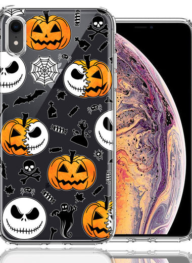 Apple iPhone XR Halloween Jack-O-Lantern Pumpkin Skull Spooky Design Double Layer Phone Case Cover