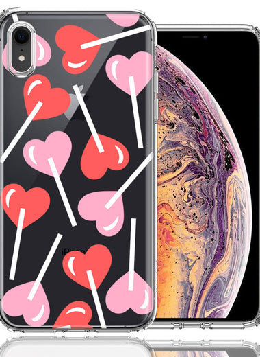 Apple iPhone XR Heart Suckers Lollipop Valentines Day Candy Lovers Double Layer Phone Case Cover