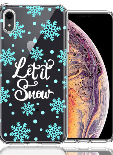 Apple iPhone XR Christmas Holiday Let It Snow Winter Blue Snowflakes Design Double Layer Phone Case Cover