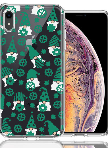 Apple iPhone XR Lucky Green St Patricks Day Cute Gnomes Shamrock Polkadots Double Layer Phone Case Cover