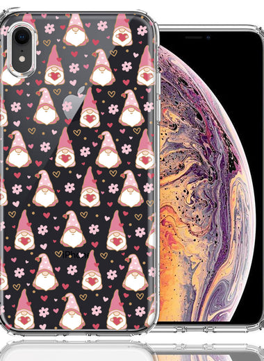 Apple iPhone XR Pink Blush Valentines Day Flower Hearts Gnome Characters Cute Double Layer Phone Case Cover