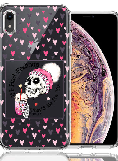 Apple iPhone XR Pink Dead Valentine Skull Frap Hearts If I had Feelings They'd Be For You Love Double Layer Phone Case Cover