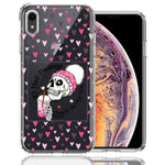 Apple iPhone XR Pink Dead Valentine Skull Frap Hearts If I had Feelings They'd Be For You Love Double Layer Phone Case Cover