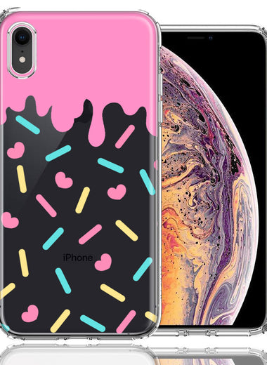 Apple iPhone XR Pink Drip Frosting Cute Heart Sprinkles Kawaii Cake Design Double Layer Phone Case Cover