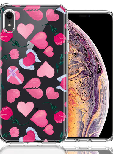 Apple iPhone XR Pretty Valentines Day Hearts Chocolate Candy Angel Flowers Double Layer Phone Case Cover