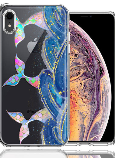Apple iPhone XR Rainbow Mermaid Tails Scales Ocean Waves Beach Girls Summer Double Layer Phone Case Cover