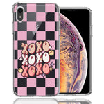 Apple iPhone XR Retro Pink Checkered XOXO Vintage 70s Style Hippie Valentine Love Double Layer Phone Case Cover