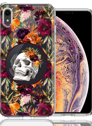 Apple iPhone XR Romance Is Dead Valentines Day Halloween Skull Floral Autumn Flowers Double Layer Phone Case Cover