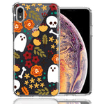 Apple iPhone XR Spooky Season Fall Autumn Flowers Ghosts Skulls Halloween Double Layer Phone Case Cover