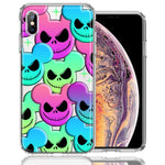 Apple iPhone XS Max Bright Rainbow Nightmare Skulls Spooky Season Halloween Design Double Layer Phone Case Cover