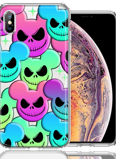 Apple iPhone XS/X Bright Rainbow Nightmare Skulls Spooky Season Halloween Design Double Layer Phone Case Cover