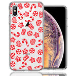 Apple iPhone XS Max Christmas Winter Red White Peppermint Candies Swirls Candycanes Design Double Layer Phone Case Cover