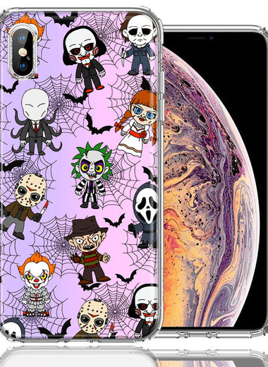 Apple iPhone XS/X Classic Haunted Horror Halloween Nightmare Characters Spider Webs Design Double Layer Phone Case Cover