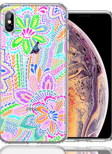 Apple iPhone XS/X Colorful Summer Flowers Doodle Art Design Double Layer Phone Case Cover