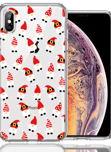 Apple iPhone XS/X Cute Red Christmas Holiday Santa Gnomes Design Double Layer Phone Case Cover