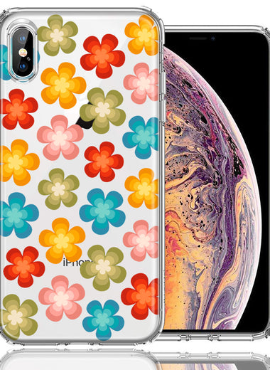 Apple iPhone XS Max Groovy Gradient Retro Color Flowers Double Layer Phone Case Cover