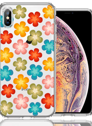 Apple iPhone XS/X Groovy Gradient Retro Color Flowers Double Layer Phone Case Cover
