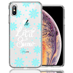 Apple iPhone XS/X Christmas Holiday Let It Snow Winter Blue Snowflakes Design Double Layer Phone Case Cover