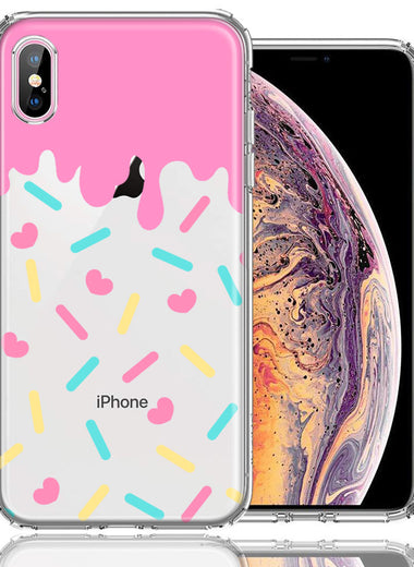 Apple iPhone XS/X Pink Drip Frosting Cute Heart Sprinkles Kawaii Cake Design Double Layer Phone Case Cover