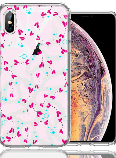 Apple iPhone XS Max Pink Happy Swimming Axolotls Polka Dots Double Layer Phone Case Cover