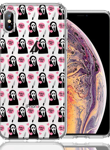 Apple iPhone XS/X Pink Horror Valentine Character Ghostface Boyfriend Call Me Hearts Double Layer Phone Case Cover