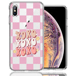 Apple iPhone XS Max Retro Pink Checkered XOXO Vintage 70s Style Hippie Valentine Love Double Layer Phone Case Cover