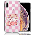 Apple iPhone XS/X Retro Pink Checkered XOXO Vintage 70s Style Hippie Valentine Love Double Layer Phone Case Cover