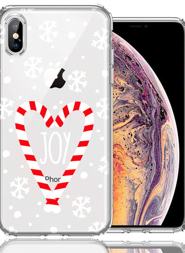 Apple iPhone XS/X Winter Joy Snow Peppermint Candy Cane Heart Festive Christmas Double Layer Phone Case Cover