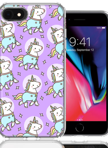 Apple iPhone 6/7/8/SE Cute Unicorns Purple Design Double Layer Phone Case Cover