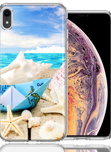 Apple iPhone XR Beach Paper Boat Design Double Layer Phone Case Cover