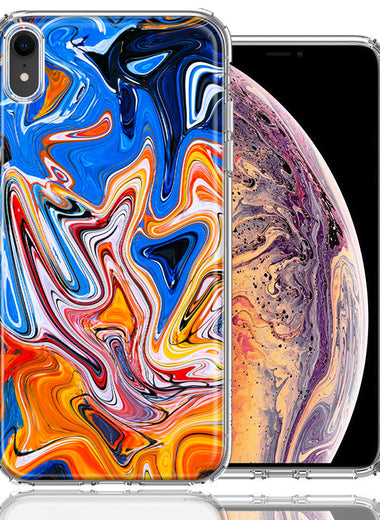 Apple iPhone XR Blue Orange Abstract Design Double Layer Phone Case Cover
