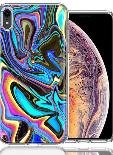 Apple iPhone XR Blue Paint Swirl Design Double Layer Phone Case Cover