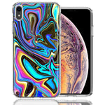 Apple iPhone XR Blue Paint Swirl Design Double Layer Phone Case Cover