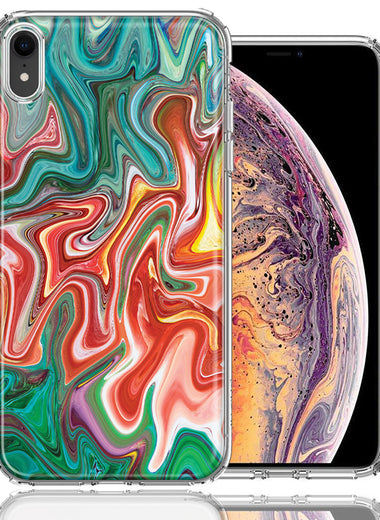 Apple iPhone XR Green Pink Abstract Design Double Layer Phone Case Cover