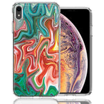 Apple iPhone XR Green Pink Abstract Design Double Layer Phone Case Cover