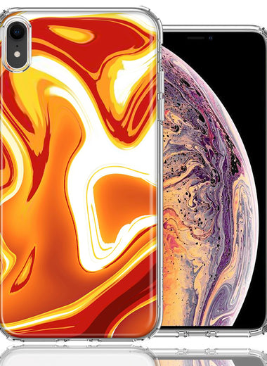 Apple iPhone XR Orange White Abstract Design Double Layer Phone Case Cover