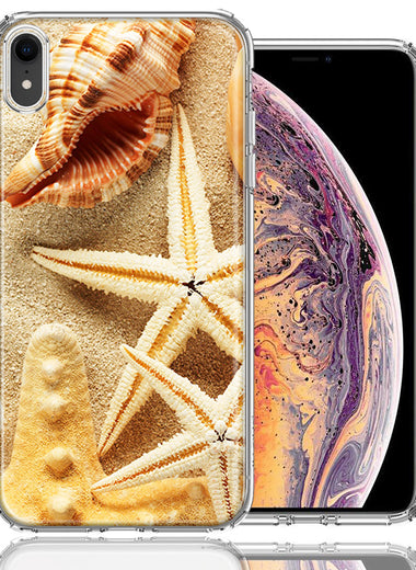 Apple iPhone XR Sand Shells Starfish Design Double Layer Phone Case Cover