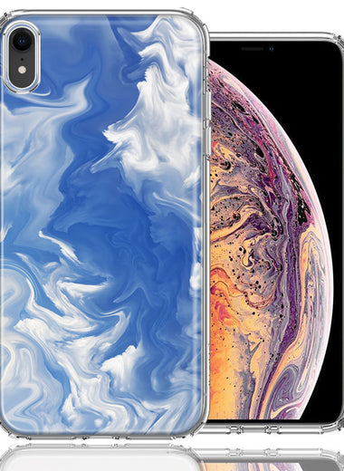 Apple iPhone XR Sky Blue Swirl Design Double Layer Phone Case Cover