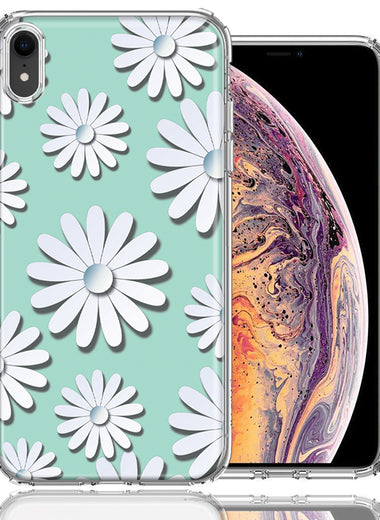 Apple iPhone XR White Teal Daisies Design Double Layer Phone Case Cover
